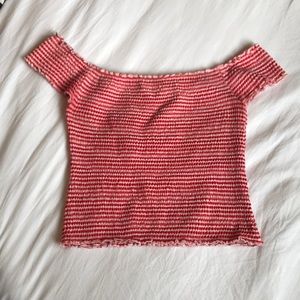 Stretchy Striped Off The Shoulder Crop